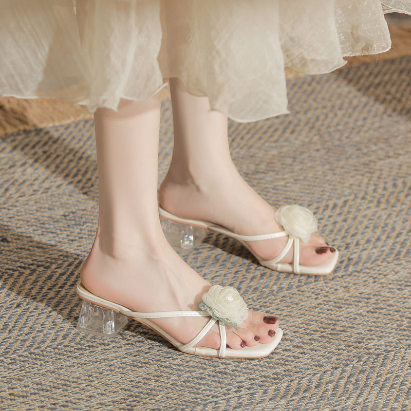 Retro Rose High Heel Slippers – Elegant Cheongsam-Inspired Slip-On Shoes for Women