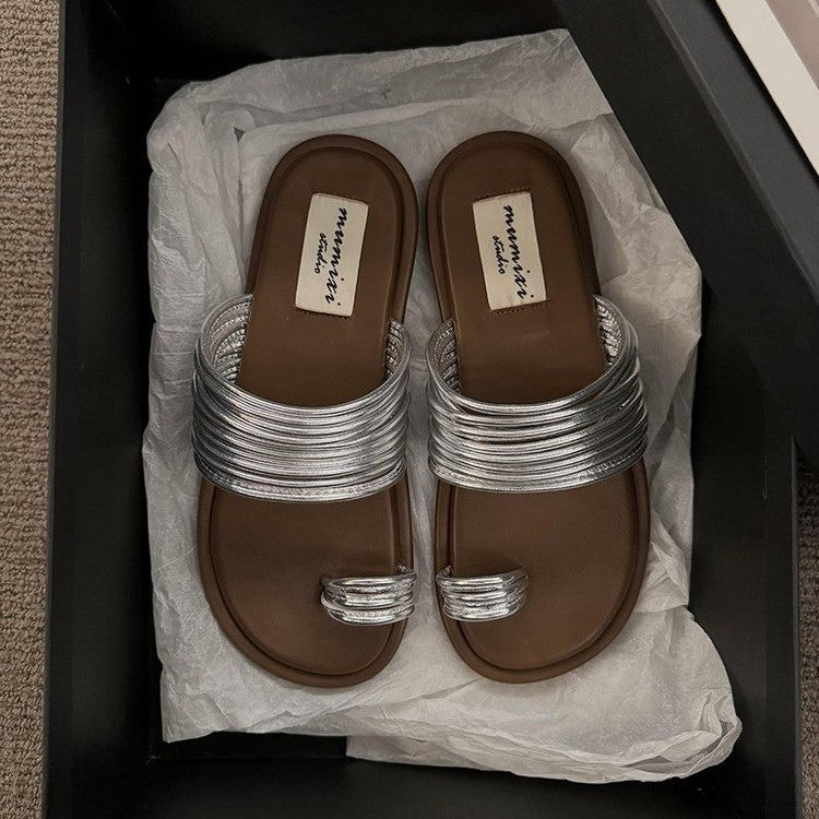 Roman Royal Toe Ring Flat Slippers for Women – Outdoor Sandals