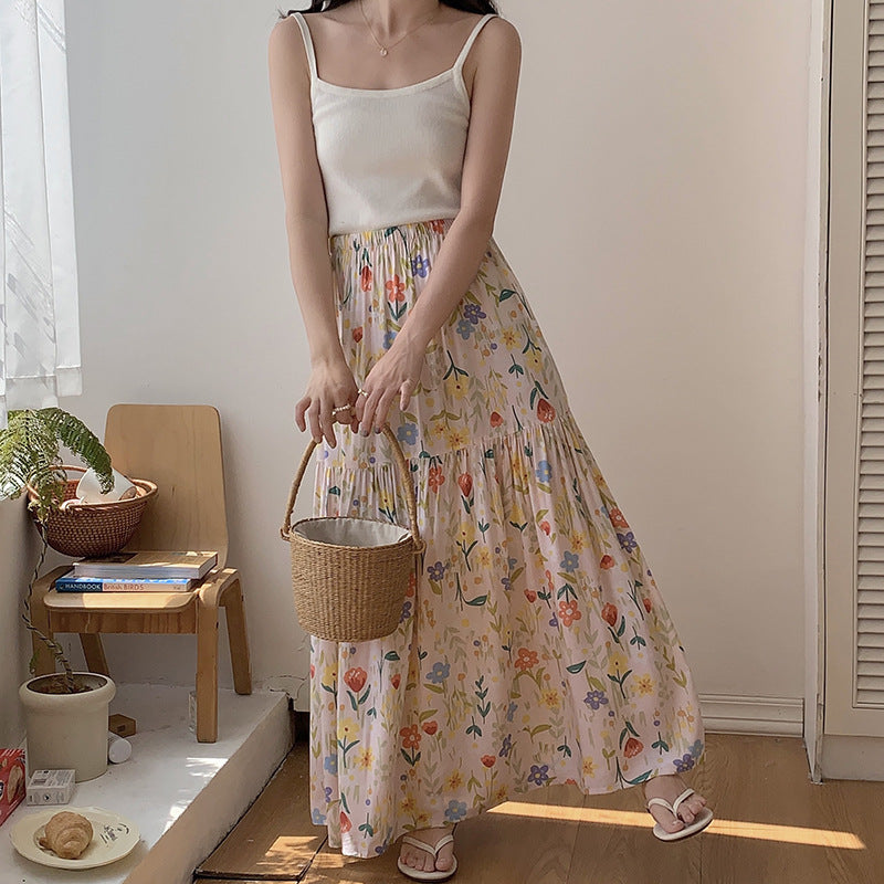 Floral Cotton-Silk Loose Skirt