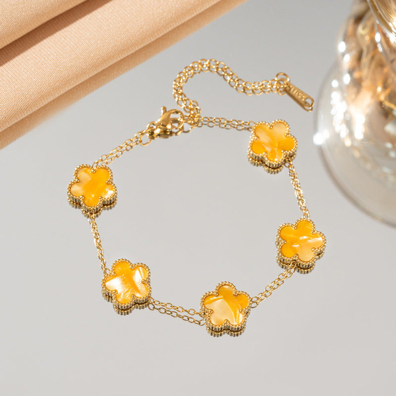 Cross-border titanium steel lucky clover five-leaf clover five-flower five-leaf bracelet light luxury high-end female hot-selling stainless steel hand jewelry