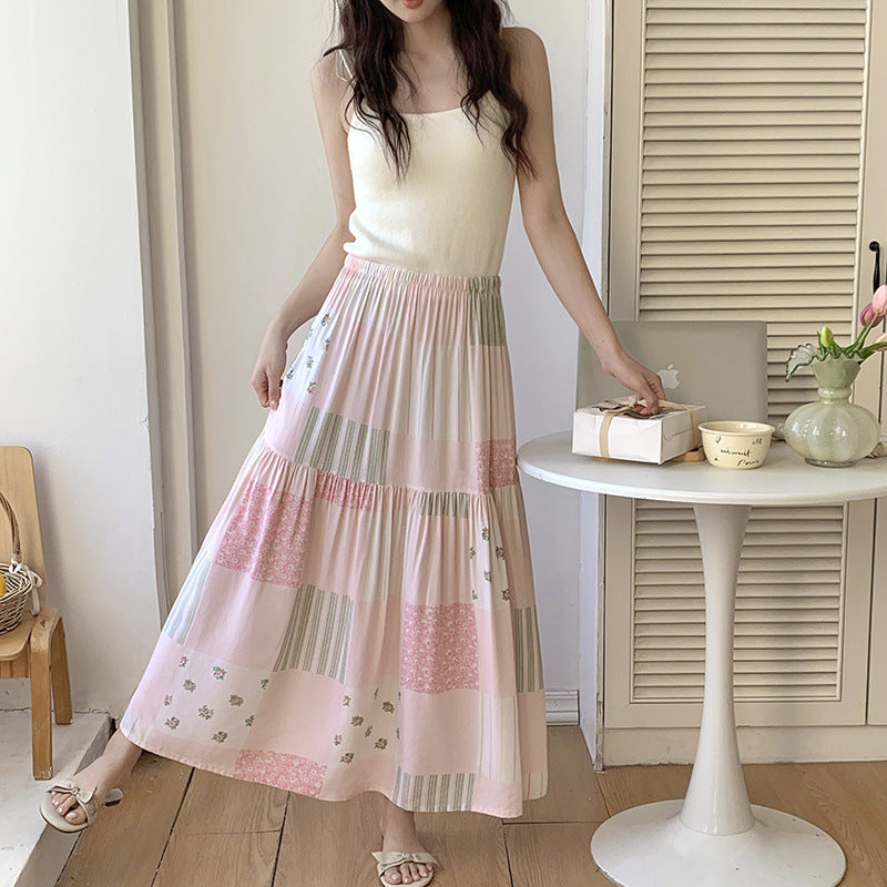 Floral Cotton-Silk Loose Skirt
