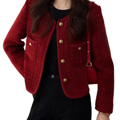 Wine Red Short Jacket | French Chic Coat for Petite Women