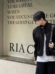 Padded Shoulder Functional Jacket for Men – Short Loose Vibe Stand Collar Street Style