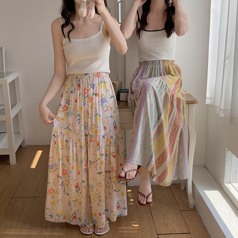 Floral Cotton-Silk Loose Skirt