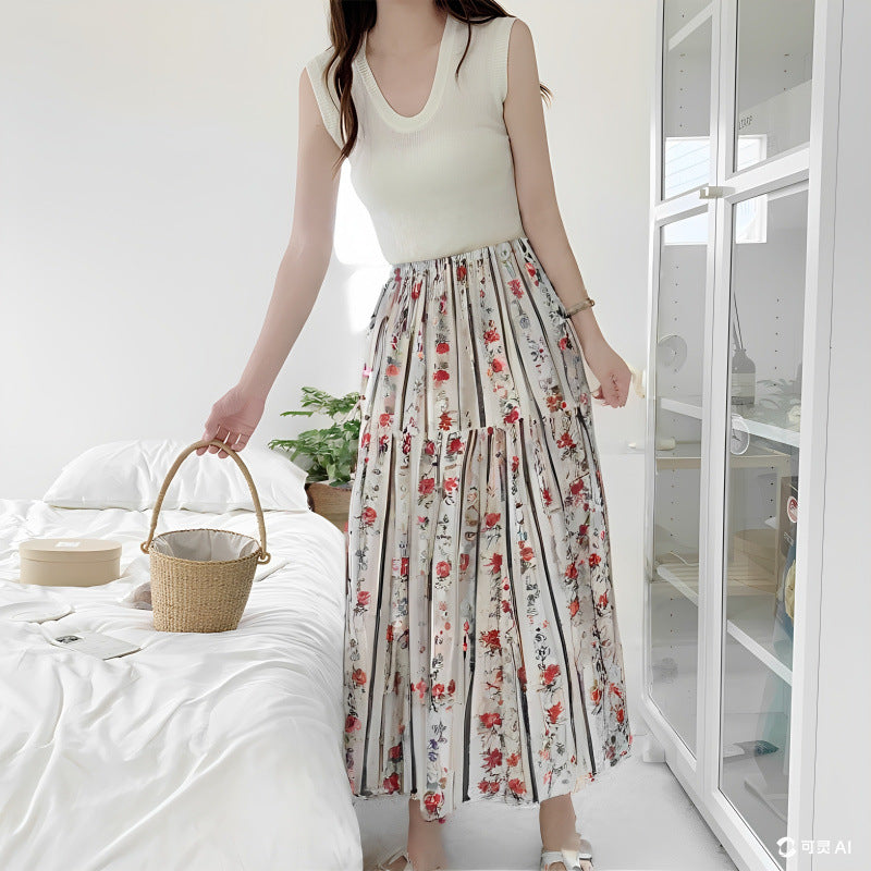 Floral Cotton-Silk Loose Skirt
