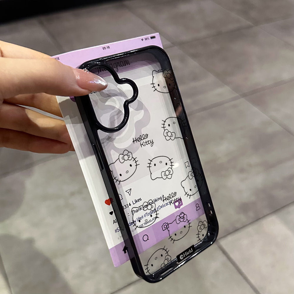 Cute Black Cartoon Hello Kitty Phone Case – Shockproof Protective Cover for iPhone 16 Pro Max, 15 Pro Max, 14 Pro, 14 Plus, 13, 12