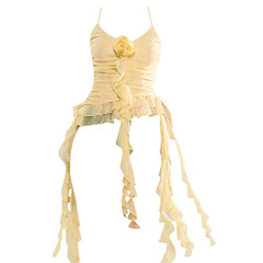 Asymmetric Ruffled V-Neck Sleeveless Top – Pleated Adjustable Strap Cami for Women