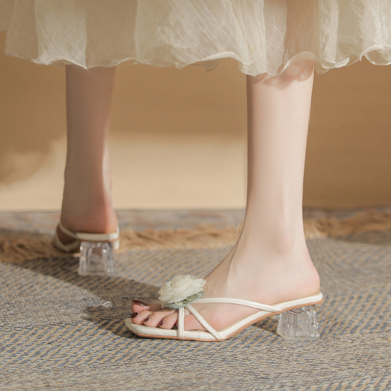 Retro Rose High Heel Slippers – Elegant Cheongsam-Inspired Slip-On Shoes for Women