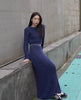Blue Knitted Sweater Set Dress – Style Elegant High-End Long Skirt for Women