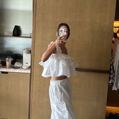 French V-Neck Hollow Jacquard Camisole – Slim Fit Versatile Short Top for Women