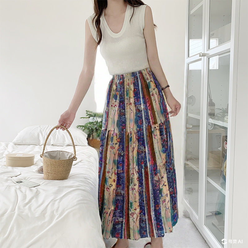 Floral Cotton-Silk Loose Skirt