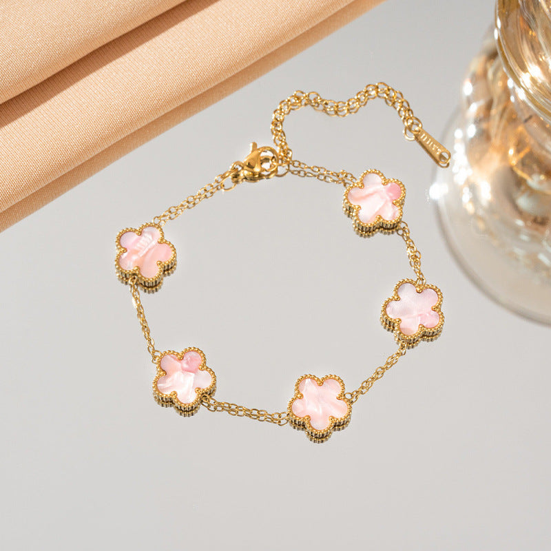 Cross-border titanium steel lucky clover five-leaf clover five-flower five-leaf bracelet light luxury high-end female hot-selling stainless steel hand jewelry