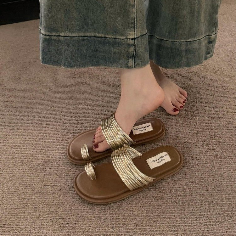 Roman Royal Toe Ring Flat Slippers for Women – Outdoor Sandals