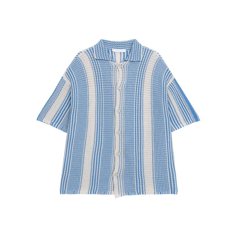 Color Block Hollow Knit Short Sleeve Cardigan