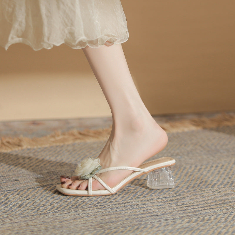 Retro Rose High Heel Slippers – Elegant Cheongsam-Inspired Slip-On Shoes for Women