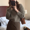 Women’s Mohair Cable Knit Cropped Sweater with Soft Plush Texture