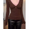 American Style Sexy V-Neck Lace Knit Top for Women – Faux Two-Piece Long Sleeve Base Layer Autumn Winter