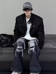 Padded Shoulder Functional Jacket for Men – Short Loose Vibe Stand Collar Street Style