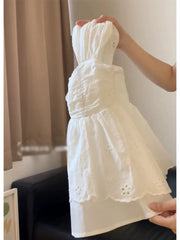 French White V-Neck Hollow Jacquard Camisole – Slim Fit Versatile Short Top for Women