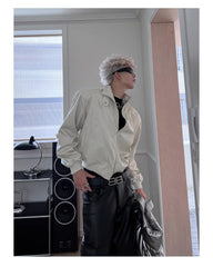 Deconstructed Vintage Moto PU Leather Jacket – Short Loose Unisex Stand Collar Coat