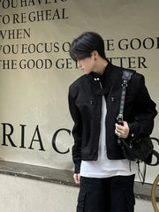 Padded Shoulder Functional Jacket for Men – Short Loose Vibe Stand Collar Street Style