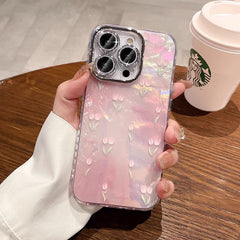 Tulip Gradient Flower Glitter iPhone Case – Shell Pattern Full Coverage