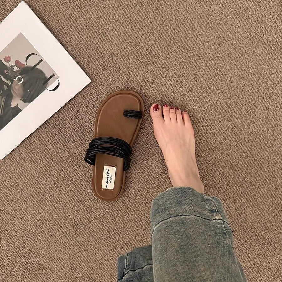 Roman Royal Toe Ring Flat Slippers for Women – Outdoor Sandals