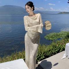 Women's Modern Style Long Sleeve Draped Bodycon Evening Dress