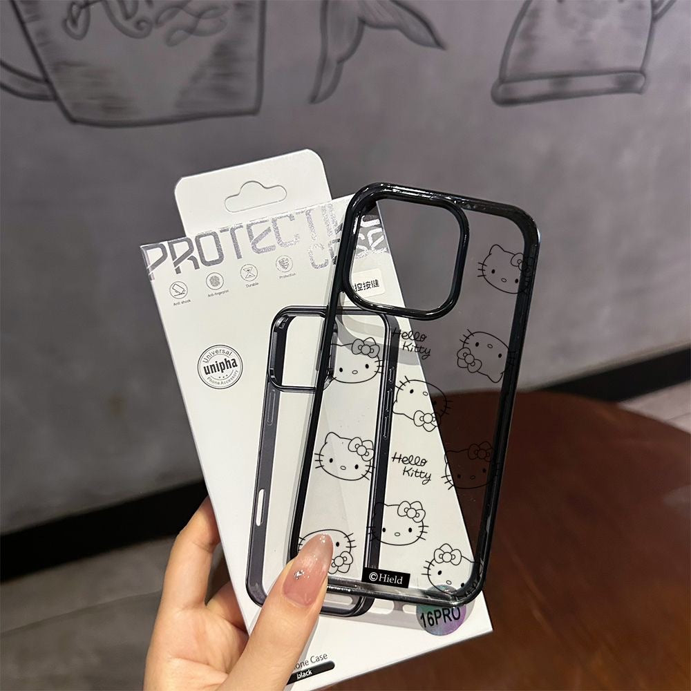 Cute Black Cartoon Hello Kitty Phone Case – Shockproof Protective Cover for iPhone 16 Pro Max, 15 Pro Max, 14 Pro, 14 Plus, 13, 12