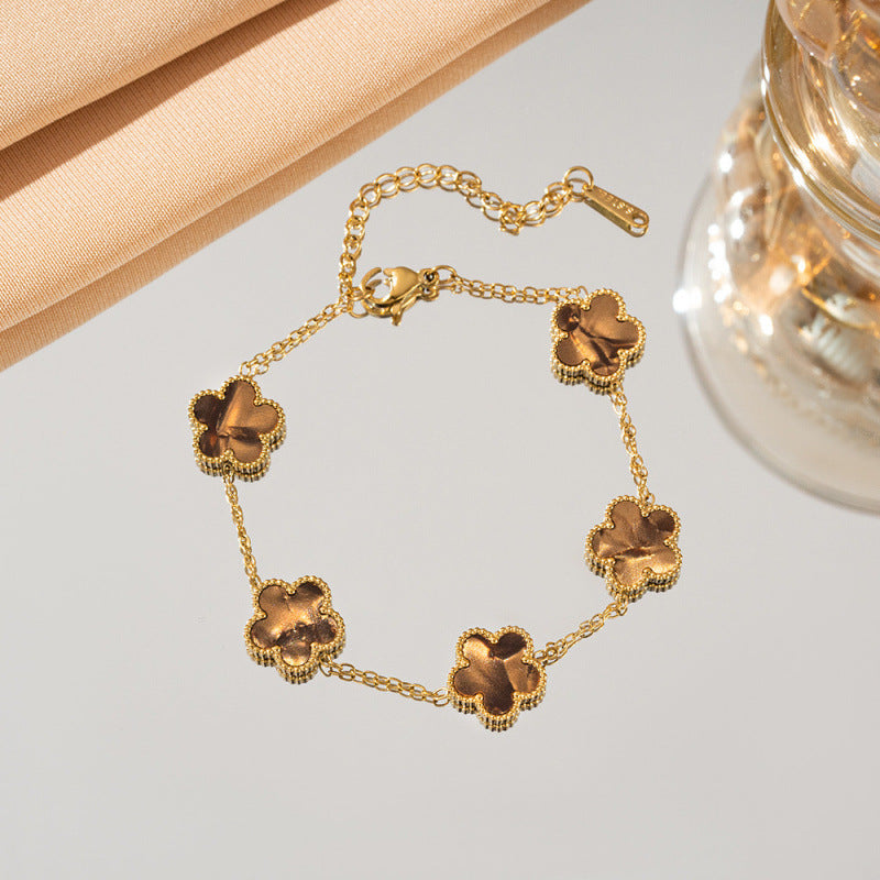 Cross-border titanium steel lucky clover five-leaf clover five-flower five-leaf bracelet light luxury high-end female hot-selling stainless steel hand jewelry