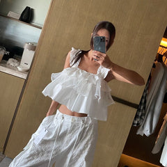 French V-Neck Hollow Jacquard Camisole – Slim Fit Versatile Short Top for Women