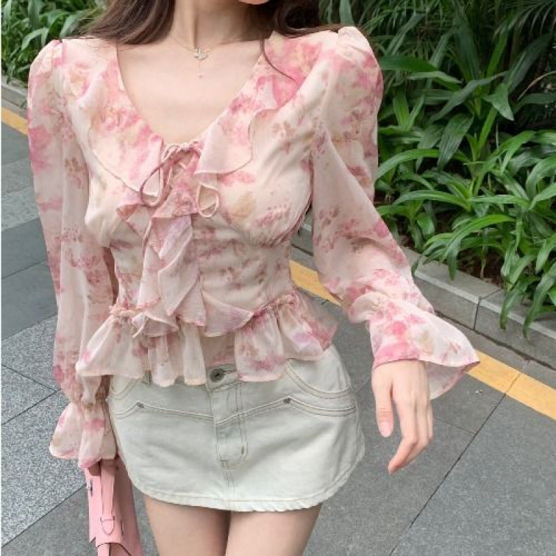 Elegant Floral Chiffon Strap Blouse – Lightweight and Feminine Niche Style