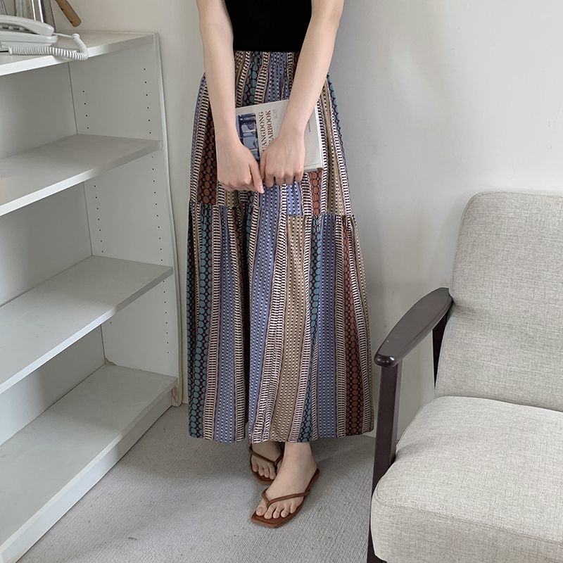 Floral Cotton-Silk Loose Skirt