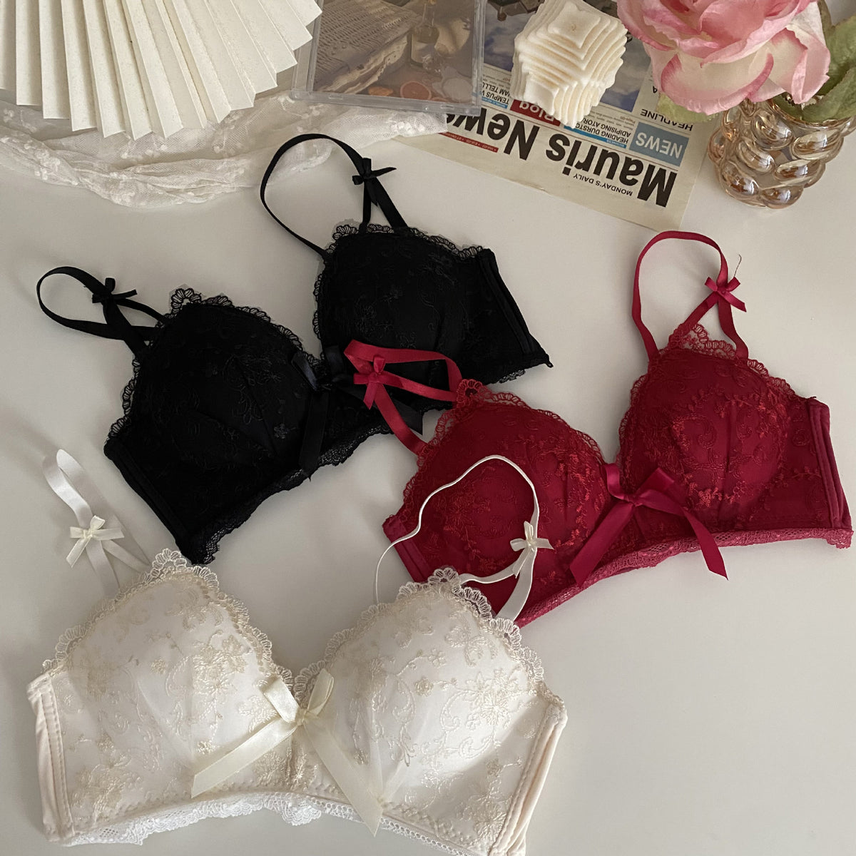 New Style Girls’ Latex Lace Bra Set – Wire-Free, Gathered, Seamless, Comfortable Underwear