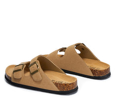 Unisex Cork Sole Suede Sandals – Flat Non-Slip One-Strap Slippers for Beach, Outdoor & Home