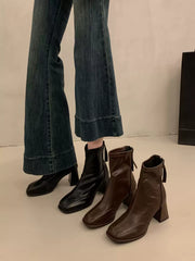 Square Toe Stretch Ankle Boots genuine leather