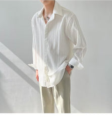 Men’s Loose Fit Wrinkle Texture Long Sleeve Korean Casual Shirt