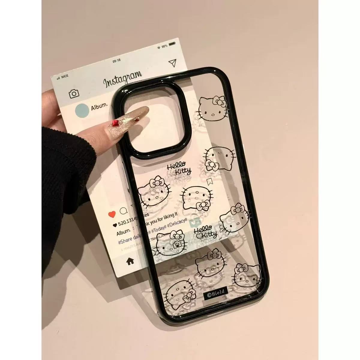 Cute Black Cartoon Hello Kitty Phone Case – Shockproof Protective Cover for iPhone 16 Pro Max, 15 Pro Max, 14 Pro, 14 Plus, 13, 12