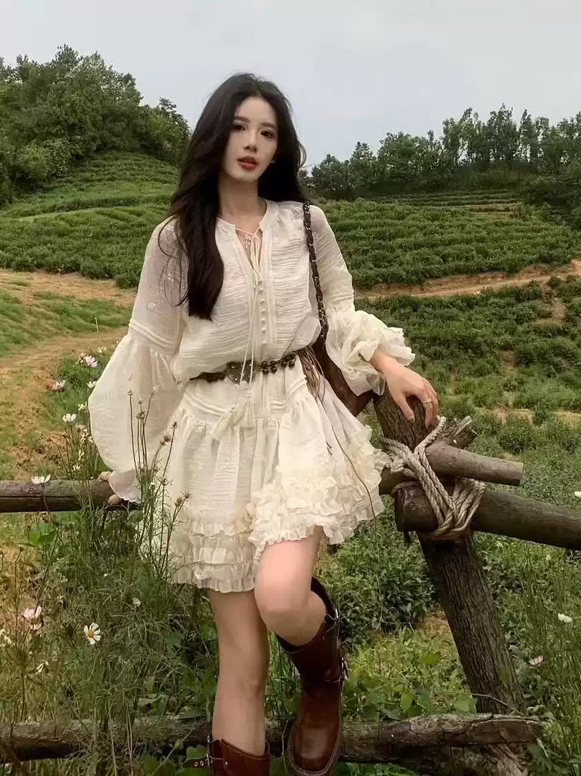 Elegant A-Line Ruffled Long Sleeve Dress