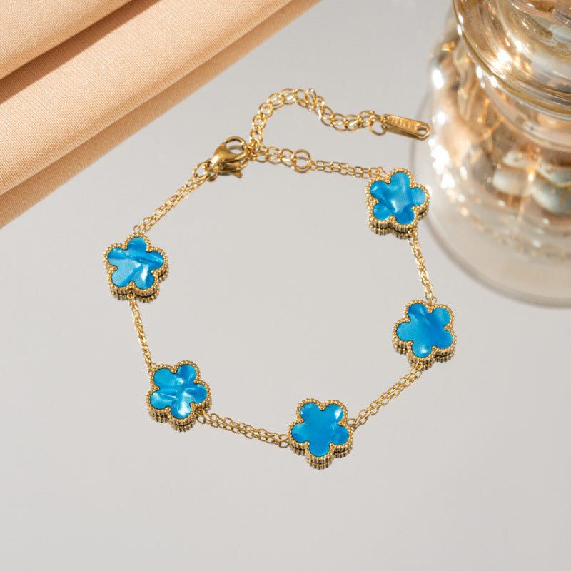 Cross-border titanium steel lucky clover five-leaf clover five-flower five-leaf bracelet light luxury high-end female hot-selling stainless steel hand jewelry