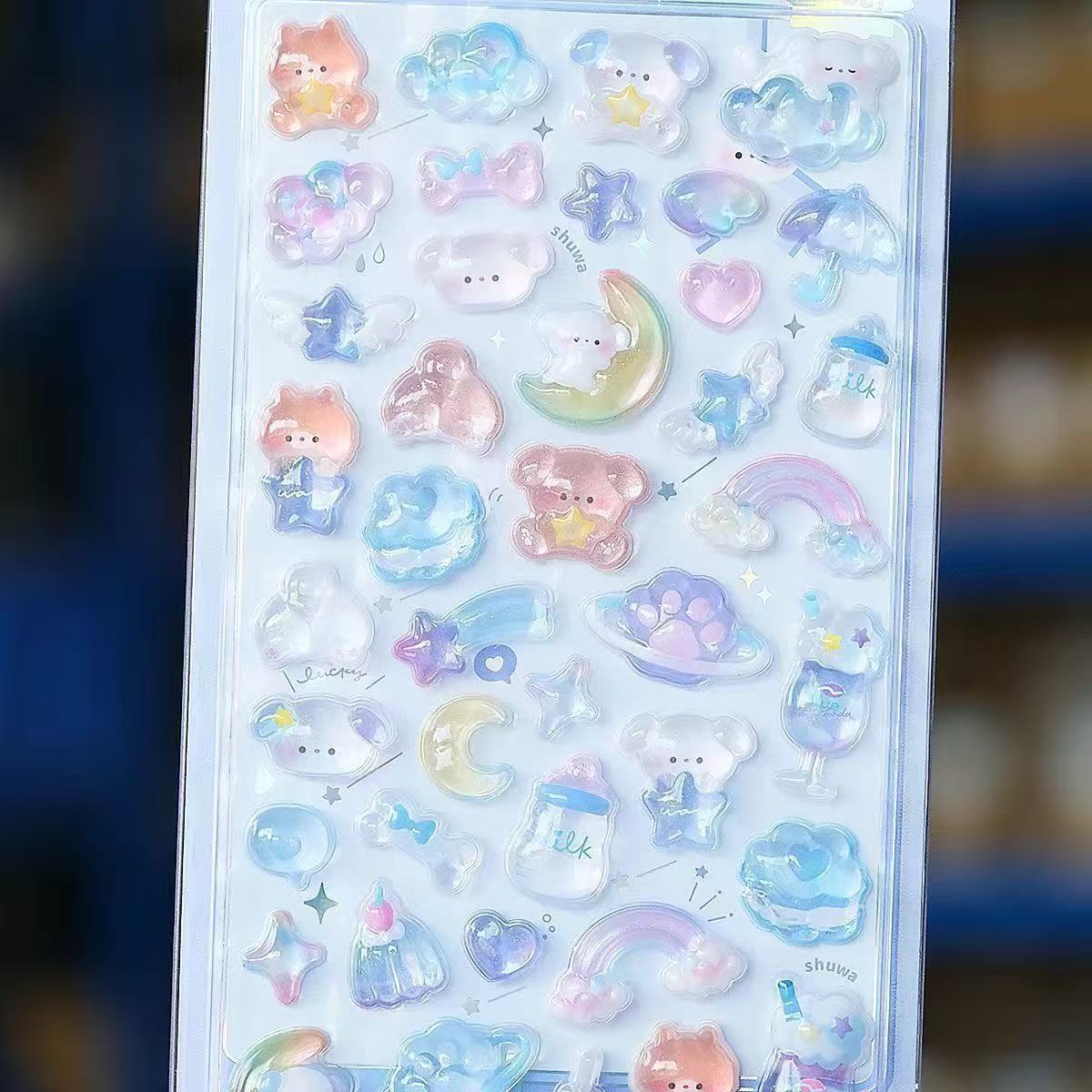 Cute 3D Cartoon Embossed Hollow Stickers Set