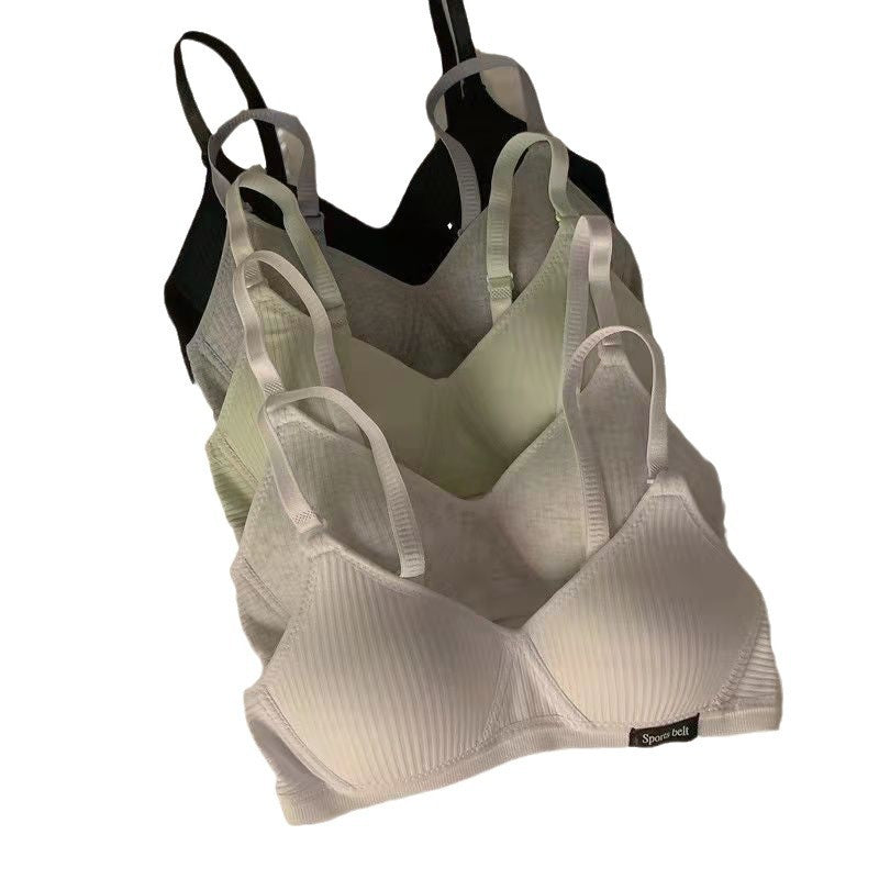 Women’s Cotton Bra – Gathered, Wire-Free, Thin, Comfortable, Anti-Sagging with Side Support