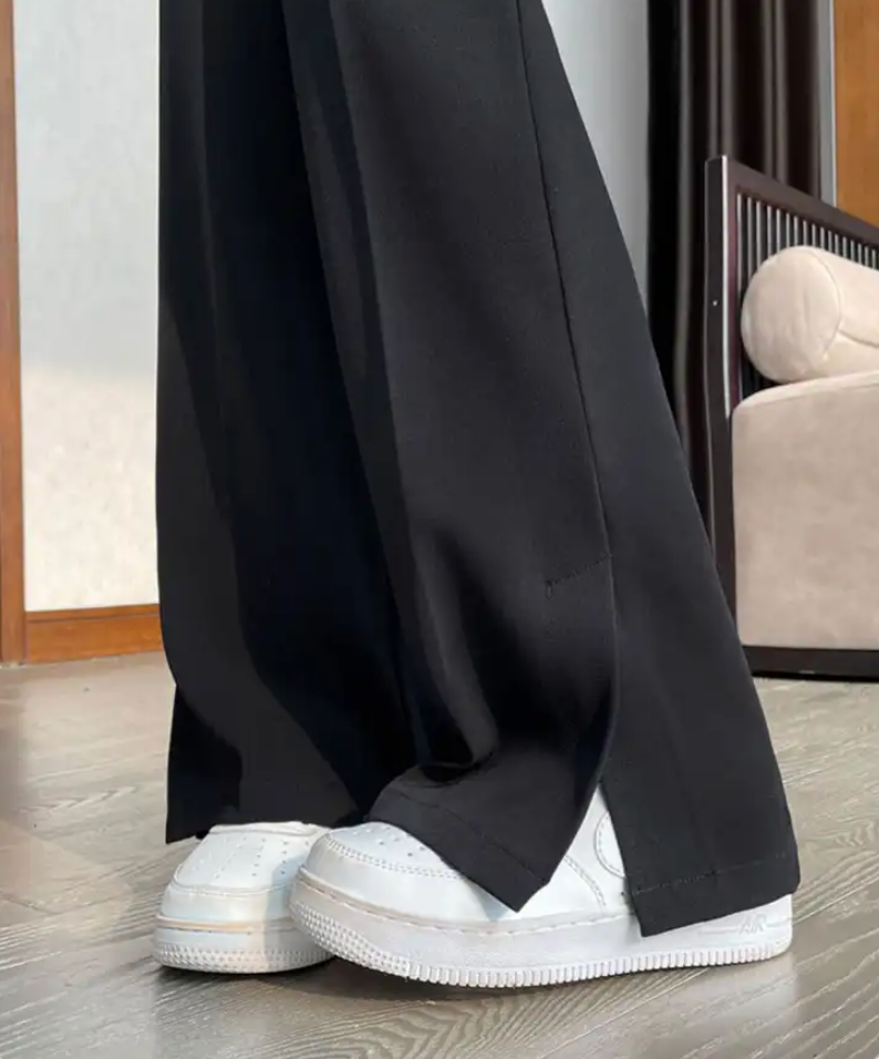 High-waisted loose slim fit versatile casual slit boot-cut suit