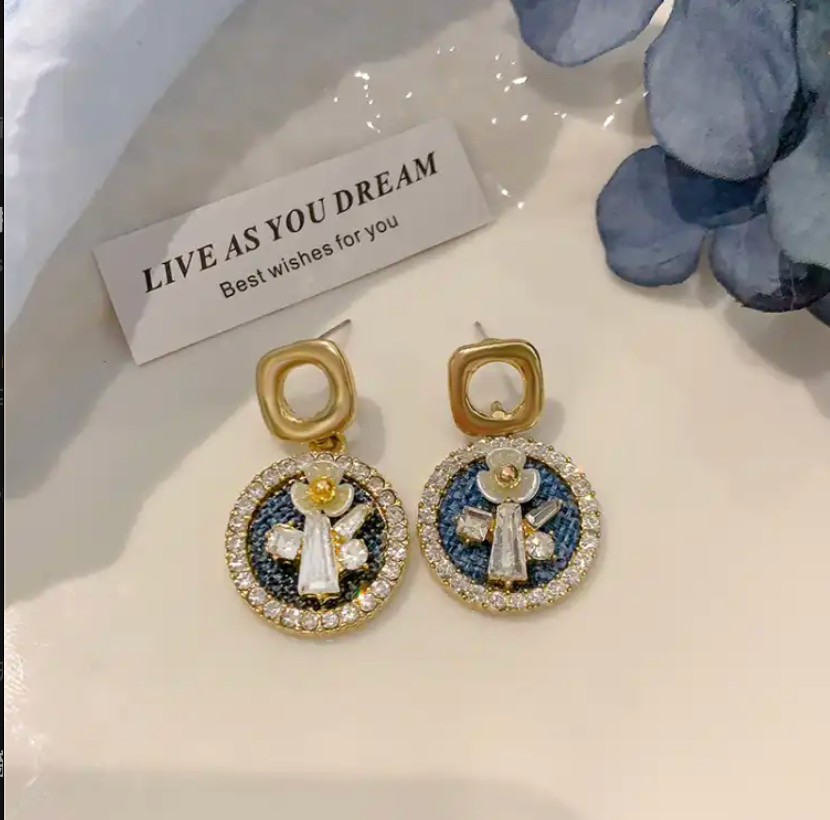 Asymmetric blue advanced exaggerated unique design earrings for women
