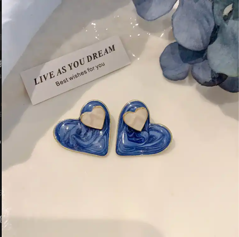 Asymmetric blue advanced exaggerated unique design earrings for women