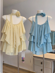 Korean Ruffled Chiffon Camisole – Dopamine-Inspired Pure Desire Style
