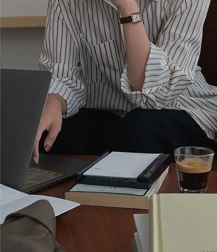 Korean style Spring women's retro loose high-end long-sleeved vertical striped shirt