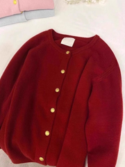 Red Vintage Soft Knit Cardigan for Women