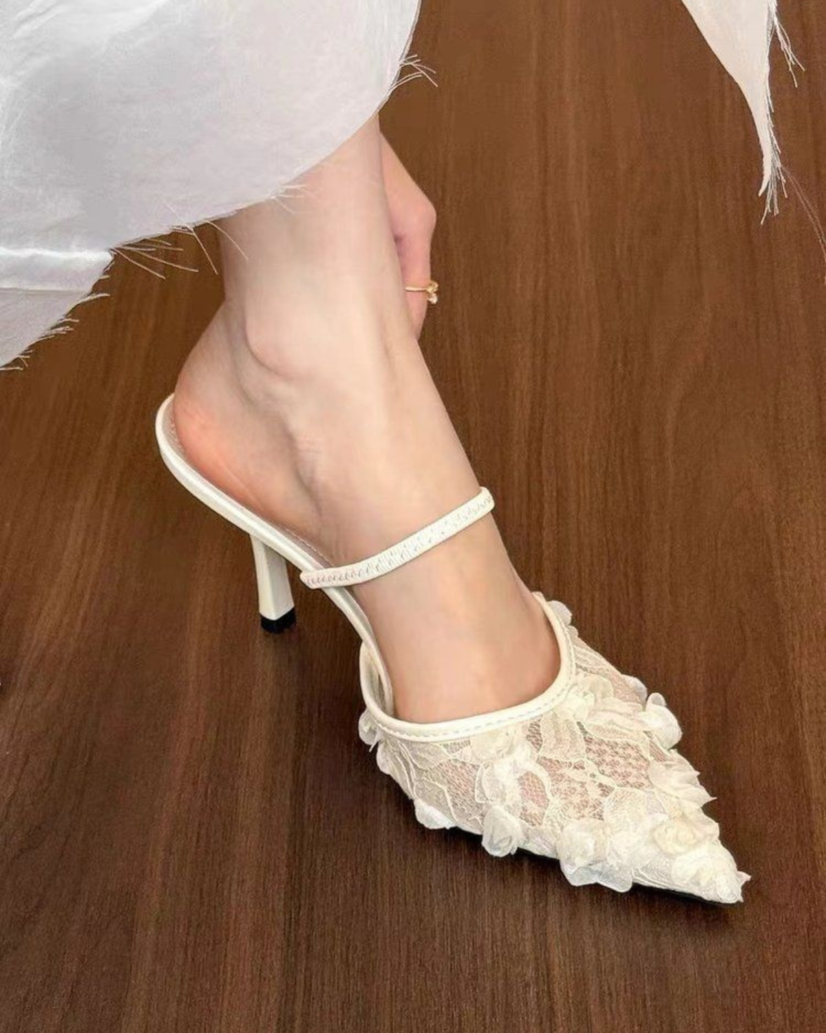 Summer Fairy Mesh Lace Pointed Toe Stiletto Heels