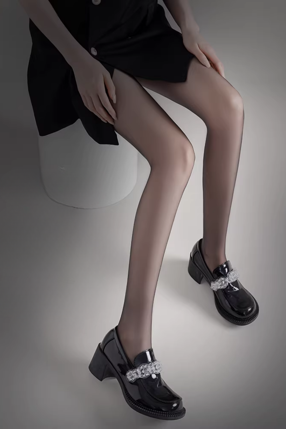 Black Fleece-Lined Sheer Leggings for Women